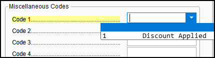 Image of Miscellaneous Codes on screen 1